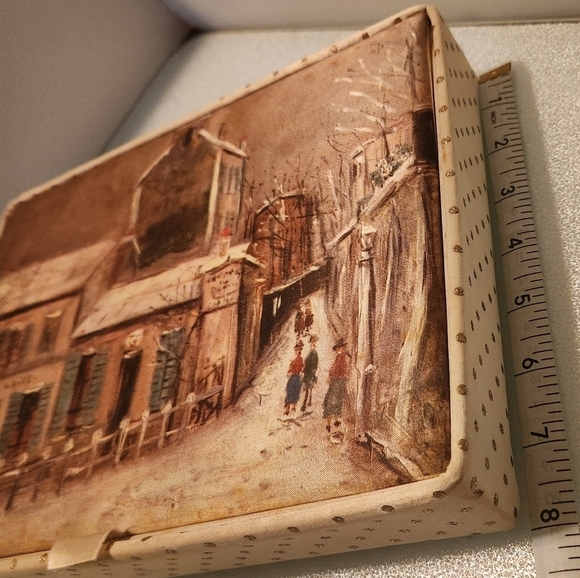 Maurice Utrillo V cover art vintage textile trinket hosiery box by Hanes, 1960's - Picture 11 of 12